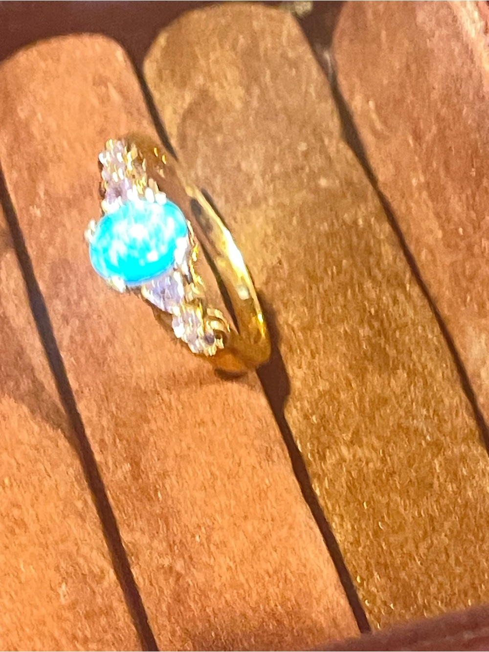 Gold-Tone Opal Blue Accent Ring - Women's Fashion Jewelry